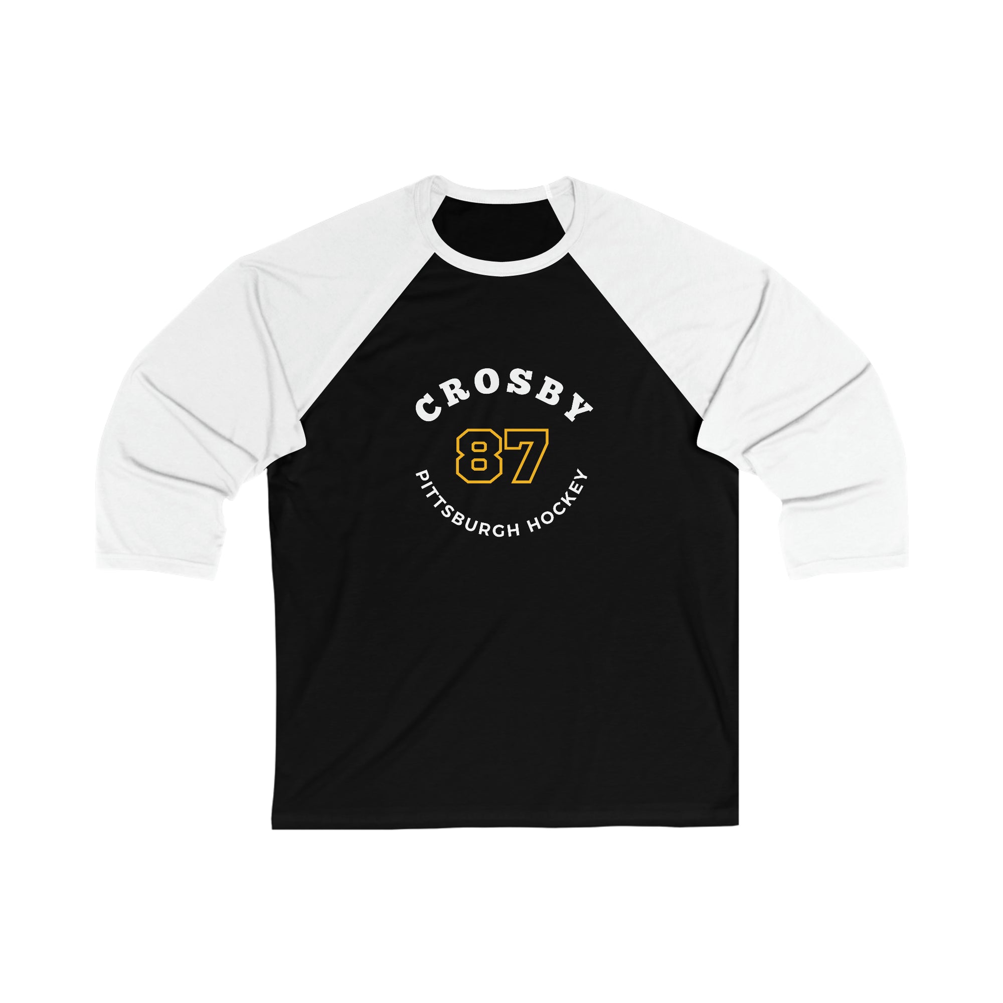 Crosby 87 Pittsburgh Hockey Number Arch Design Unisex Tri-Blend 3/4 Sleeve Raglan Baseball Shirt