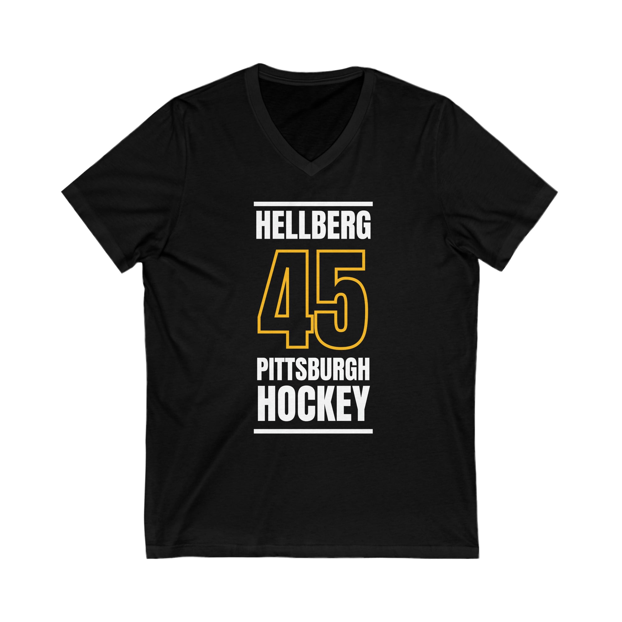 Hellberg 45 Pittsburgh Hockey Black Vertical Design Unisex V-Neck Tee