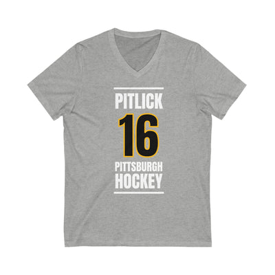 Pitlick 16 Pittsburgh Hockey Black Vertical Design Unisex V-Neck Tee