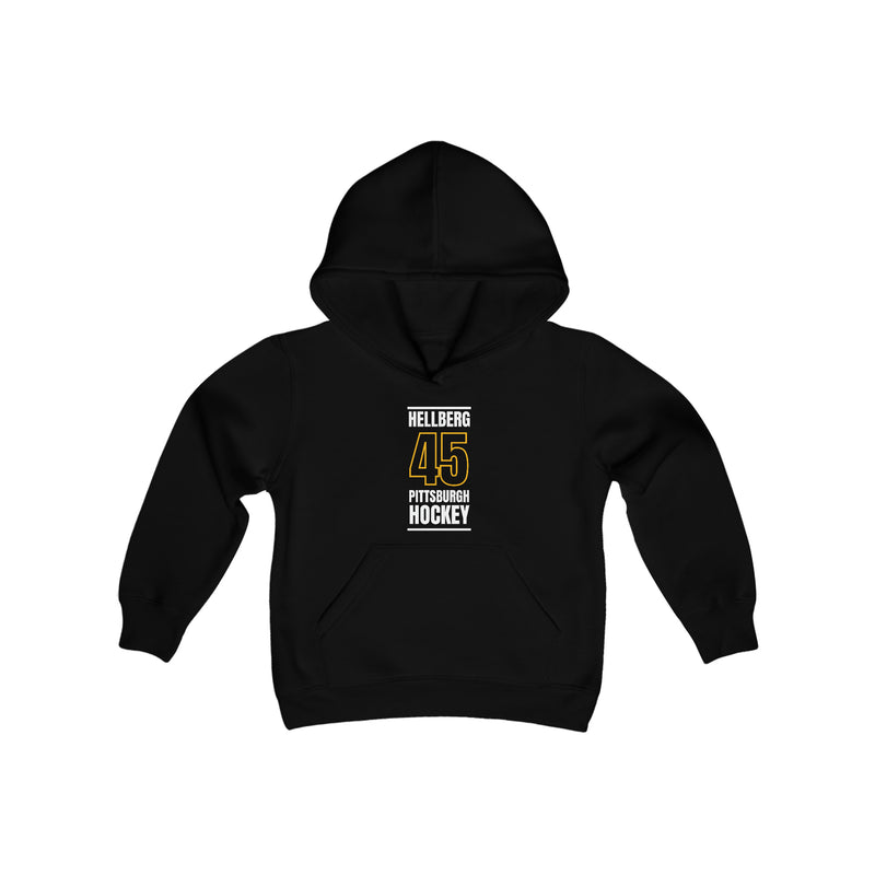 Hellberg 45 Pittsburgh Hockey Black Vertical Design Youth Hooded Sweatshirt