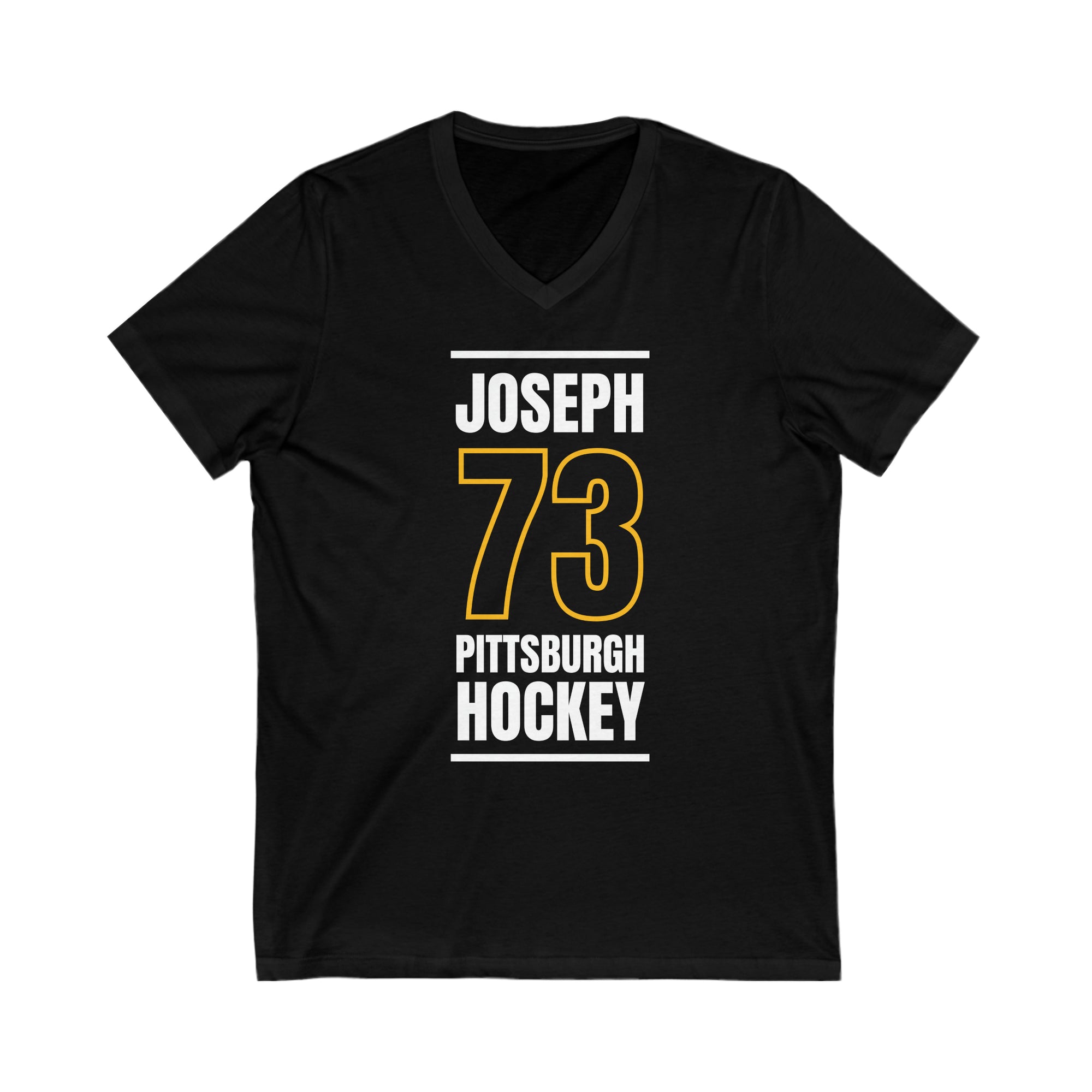 Joseph 73 Pittsburgh Hockey Black Vertical Design Unisex V-Neck Tee