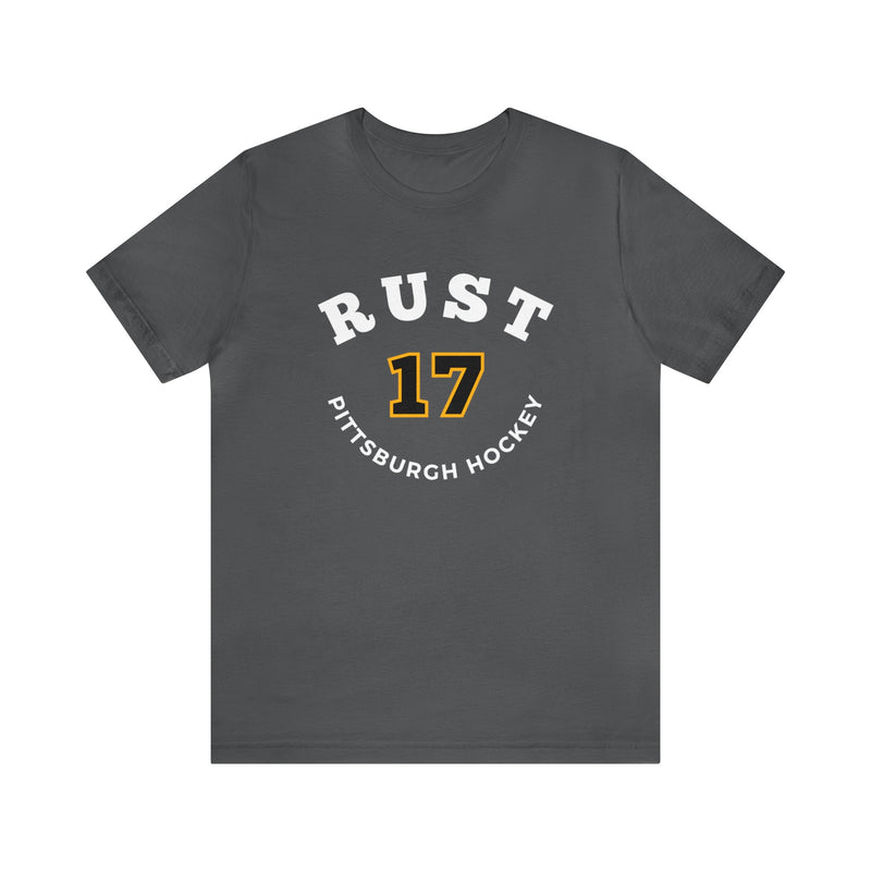 Rust 17 Pittsburgh Hockey Number Arch Design Unisex T-Shirt