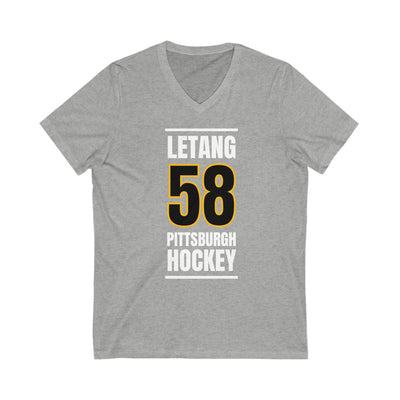 Letang 58 Pittsburgh Hockey Black Vertical Design Unisex V-Neck Tee
