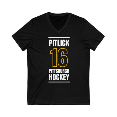 Pitlick 16 Pittsburgh Hockey Black Vertical Design Unisex V-Neck Tee