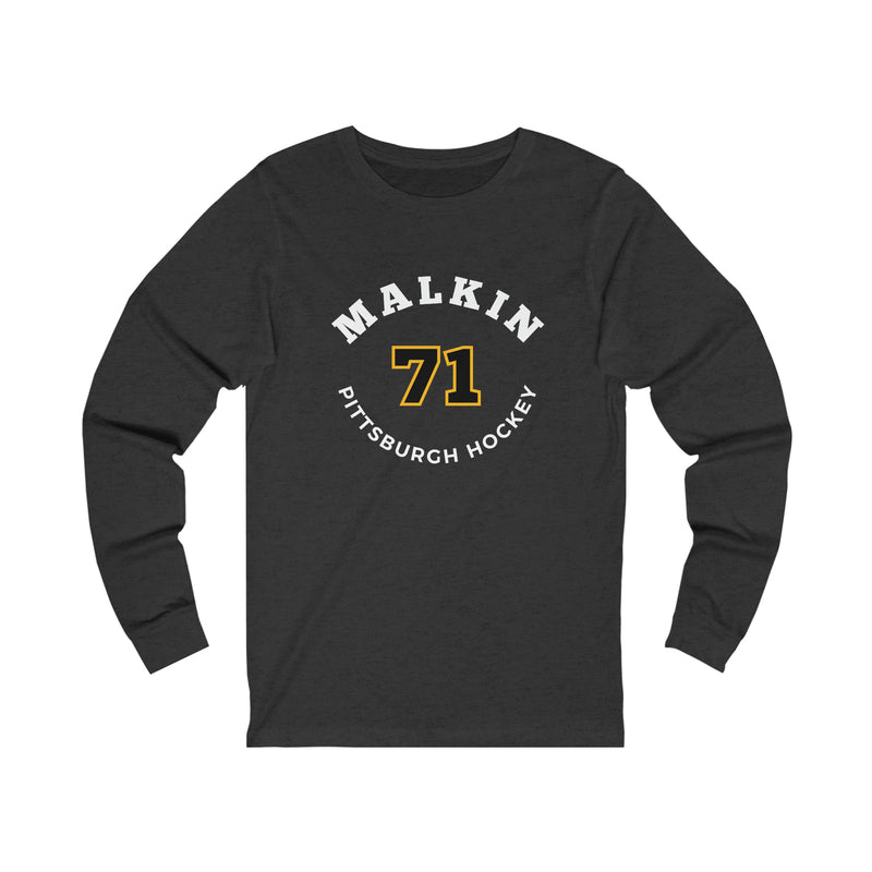 Malkin 71 Pittsburgh Hockey Number Arch Design Unisex Jersey Long Sleeve Shirt