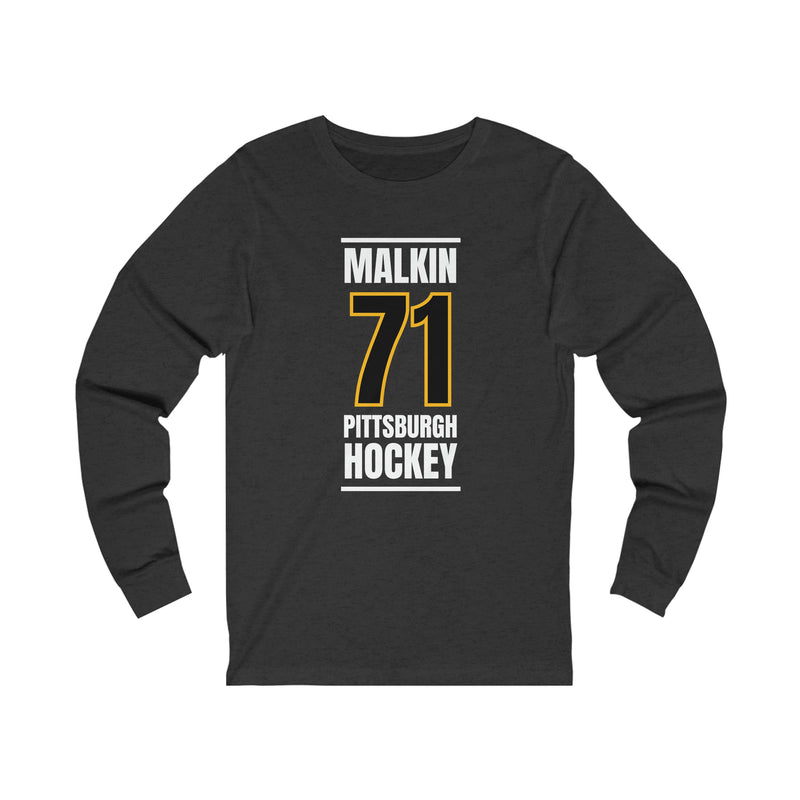 Malkin 71 Pittsburgh Hockey Black Vertical Design Unisex Jersey Long Sleeve Shirt