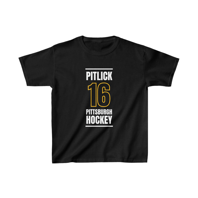 Pitlick 16 Pittsburgh Hockey Black Vertical Design Kids Tee