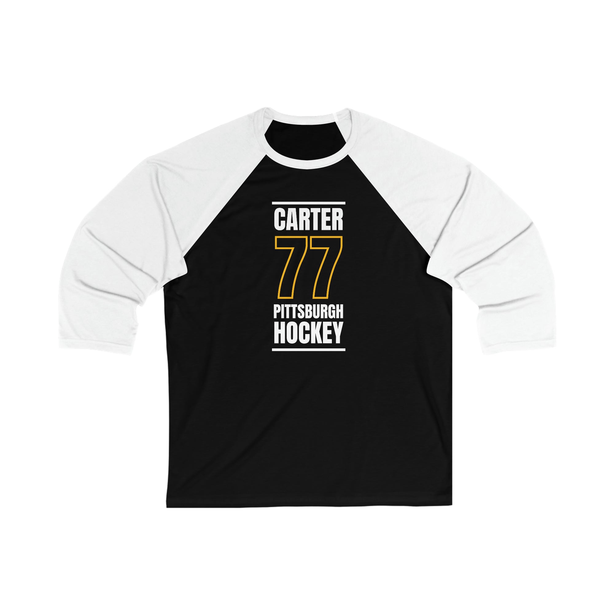 Carter 77 Pittsburgh Hockey Black Vertical Design Unisex Tri-Blend 3/4 Sleeve Raglan Baseball Shirt