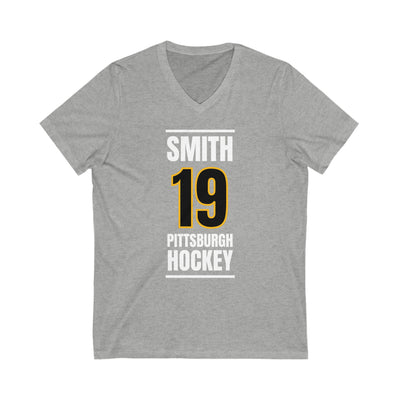 Smith 19 Pittsburgh Hockey Black Vertical Design Unisex V-Neck Tee