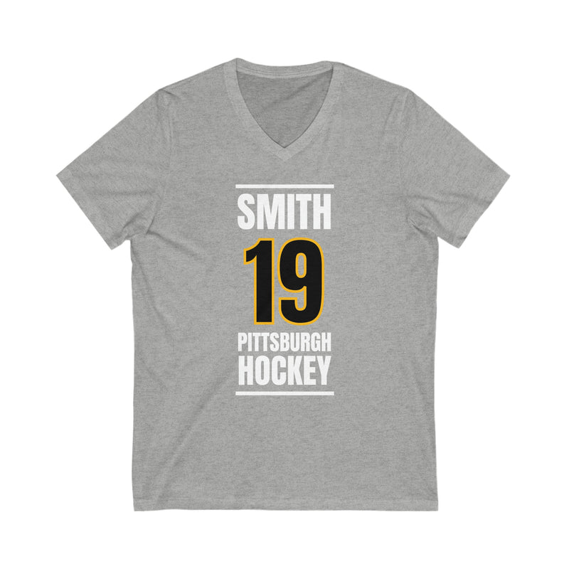 Smith 19 Pittsburgh Hockey Black Vertical Design Unisex V-Neck Tee