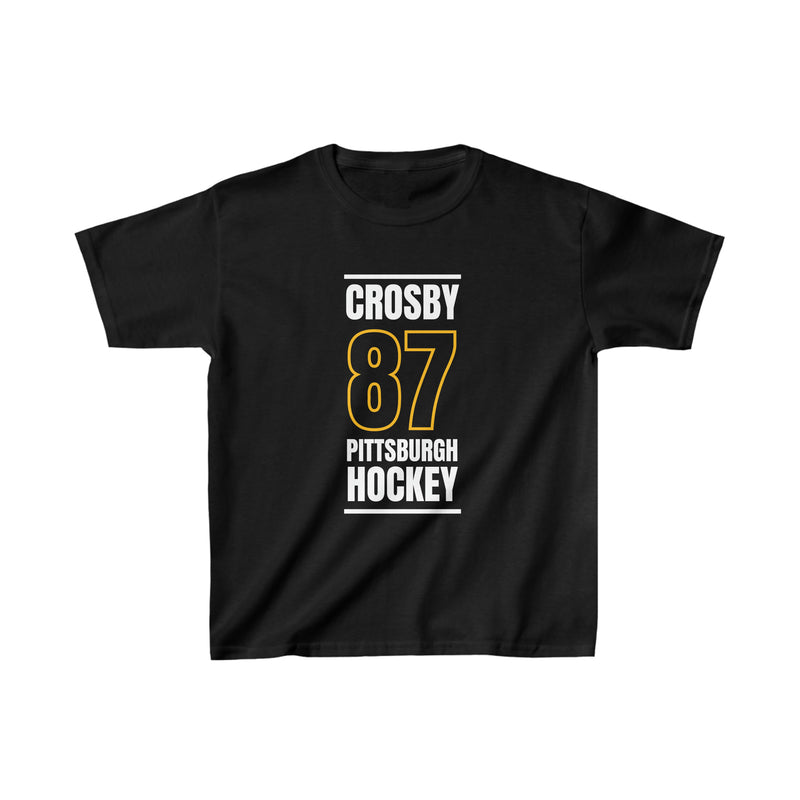 Crosby 87 Pittsburgh Hockey Black Vertical Design Kids Tee