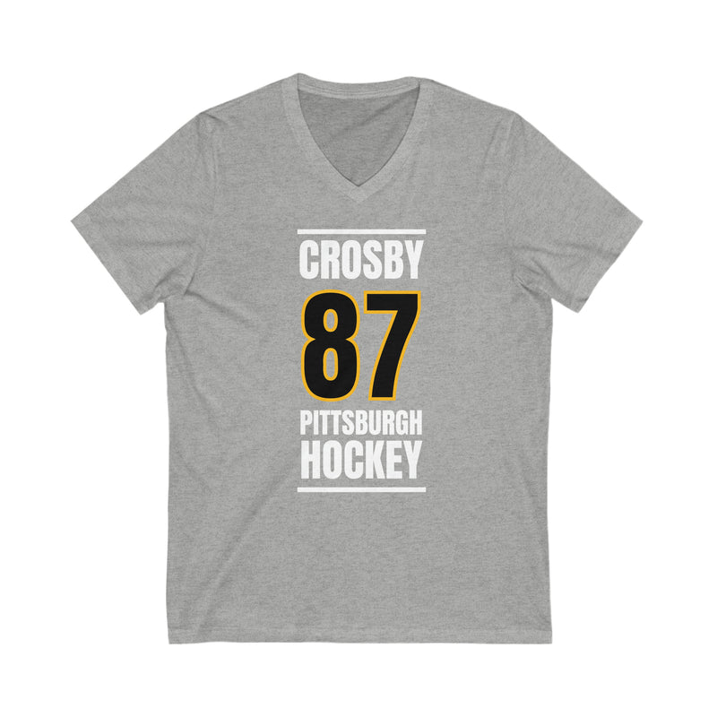 Crosby 87 Pittsburgh Hockey Black Vertical Design Unisex V-Neck Tee