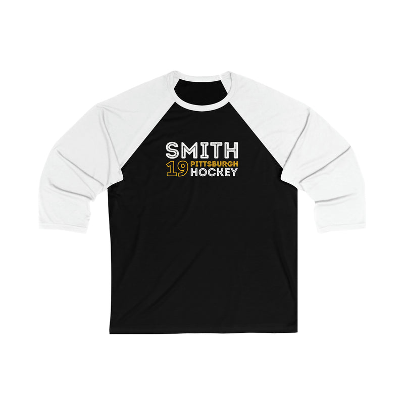Smith 19 Pittsburgh Hockey Grafitti Wall Design Unisex Tri-Blend 3/4 Sleeve Raglan Baseball Shirt