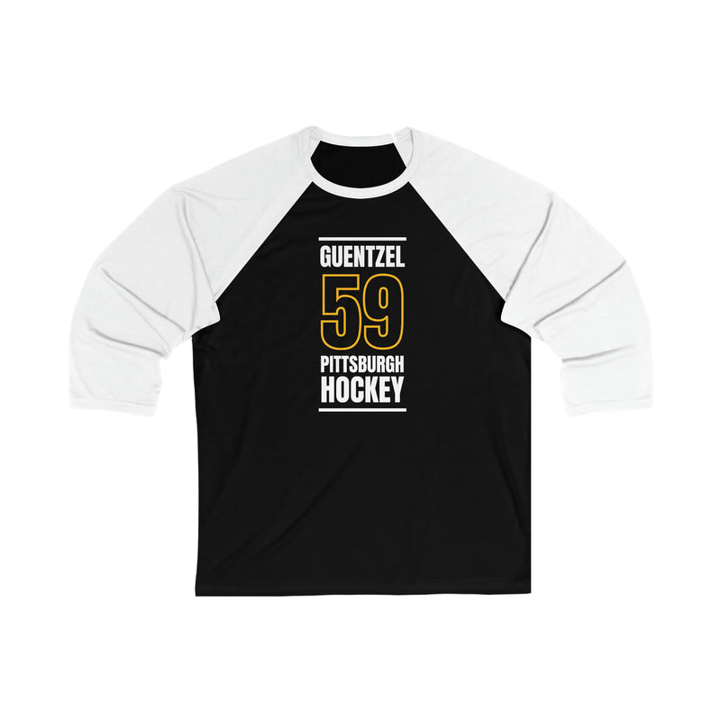 Guentzel 59 Pittsburgh Hockey Black Vertical Design Unisex Tri-Blend 3/4 Sleeve Raglan Baseball Shirt