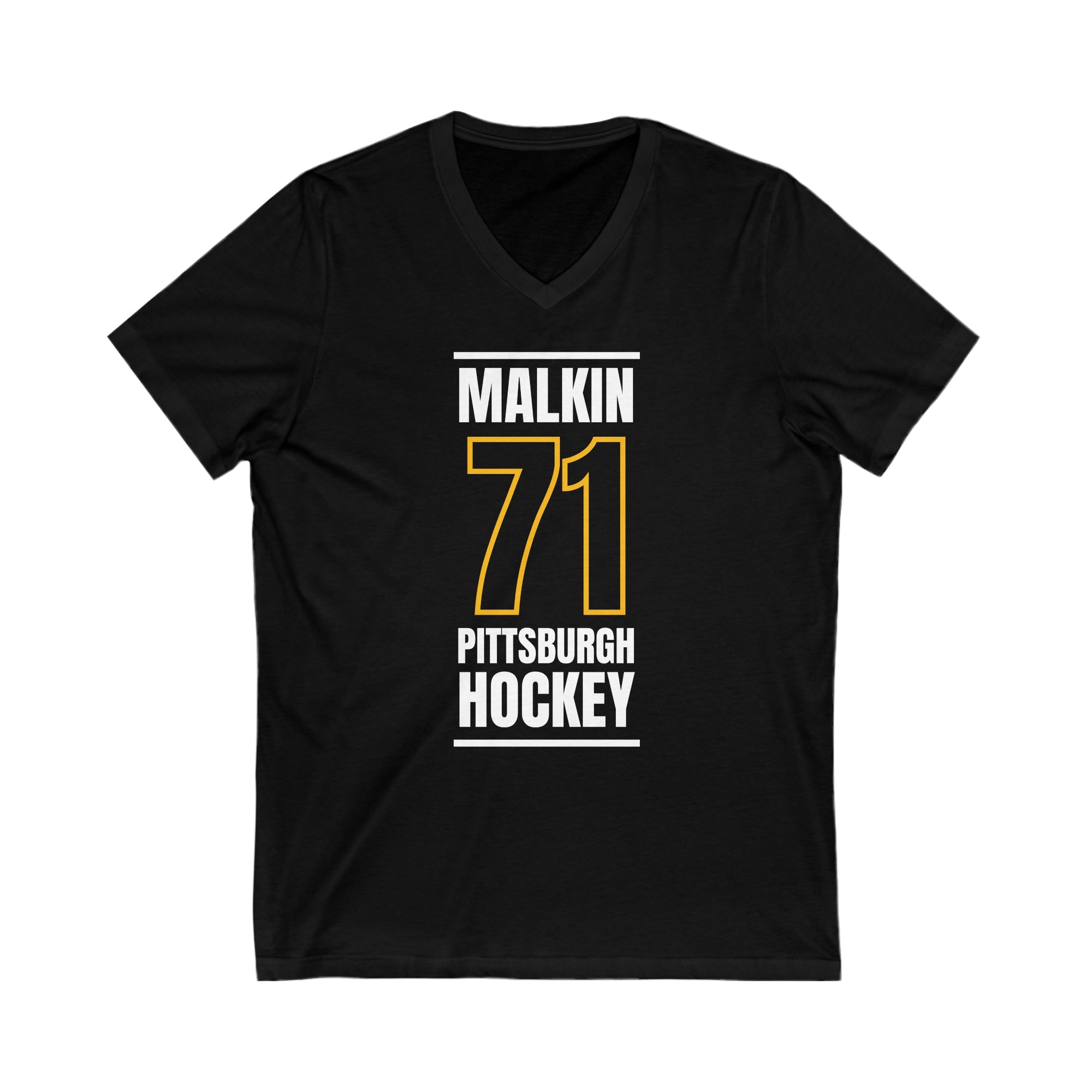Malkin 71 Pittsburgh Hockey Black Vertical Design Unisex V-Neck Tee