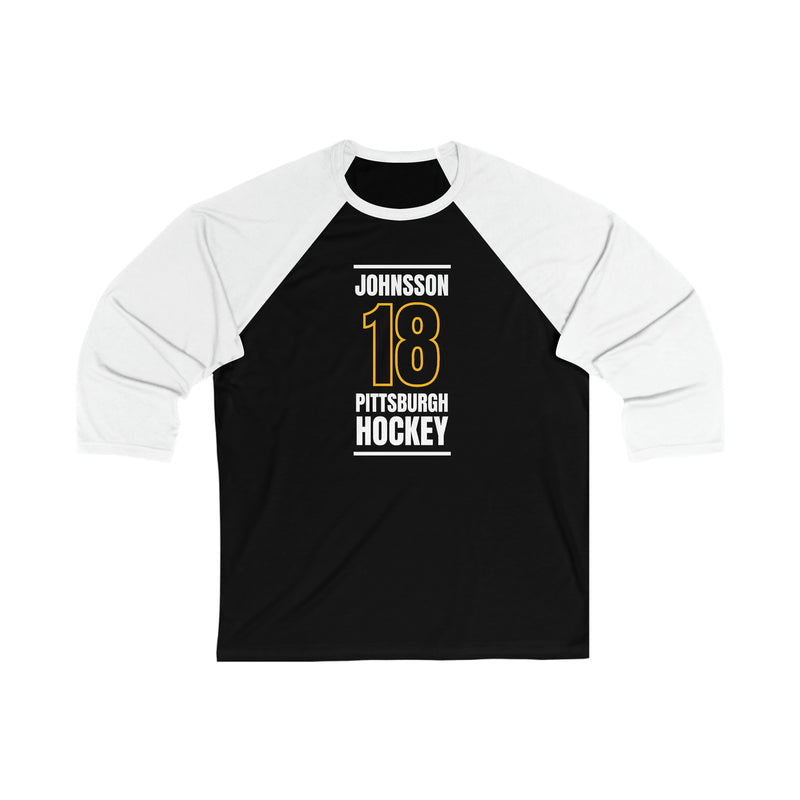 Johnsson 18 Pittsburgh Hockey Black Vertical Design Unisex Tri-Blend 3/4 Sleeve Raglan Baseball Shirt