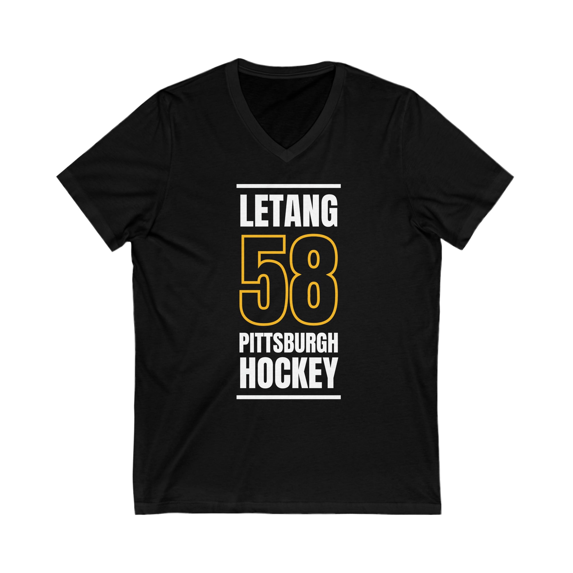 Letang 58 Pittsburgh Hockey Black Vertical Design Unisex V-Neck Tee