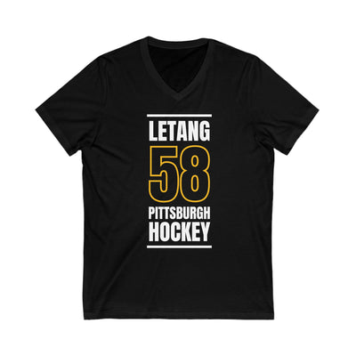 Letang 58 Pittsburgh Hockey Black Vertical Design Unisex V-Neck Tee