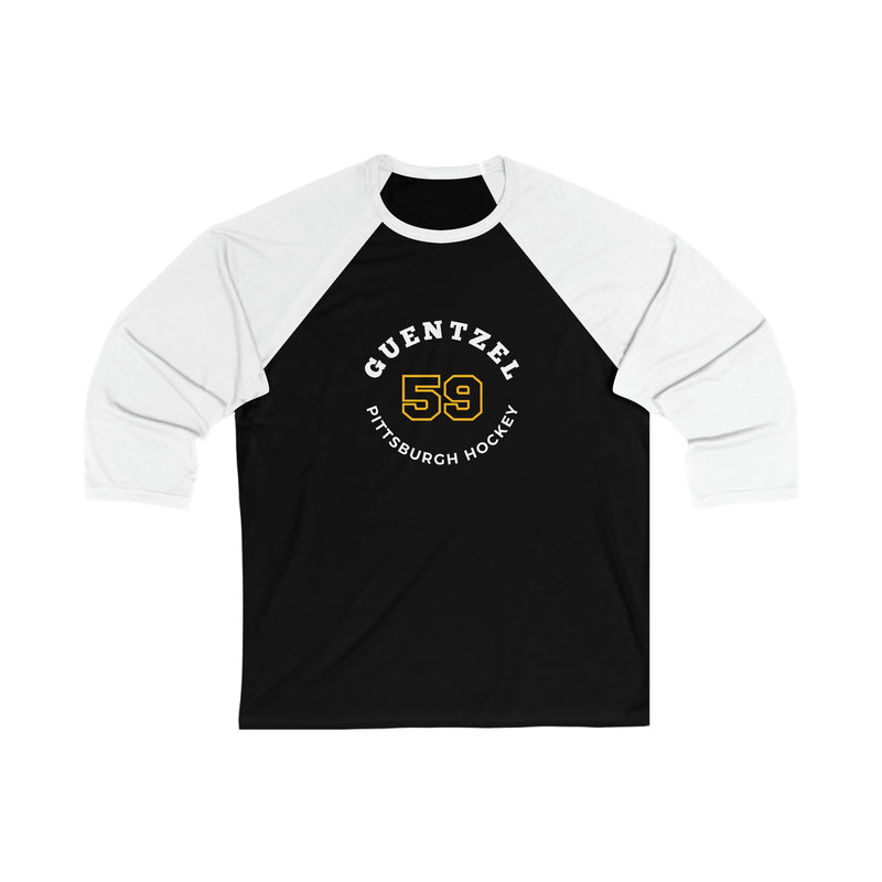 Guentzel 59 Pittsburgh Hockey Number Arch Design Unisex Tri-Blend 3/4 Sleeve Raglan Baseball Shirt