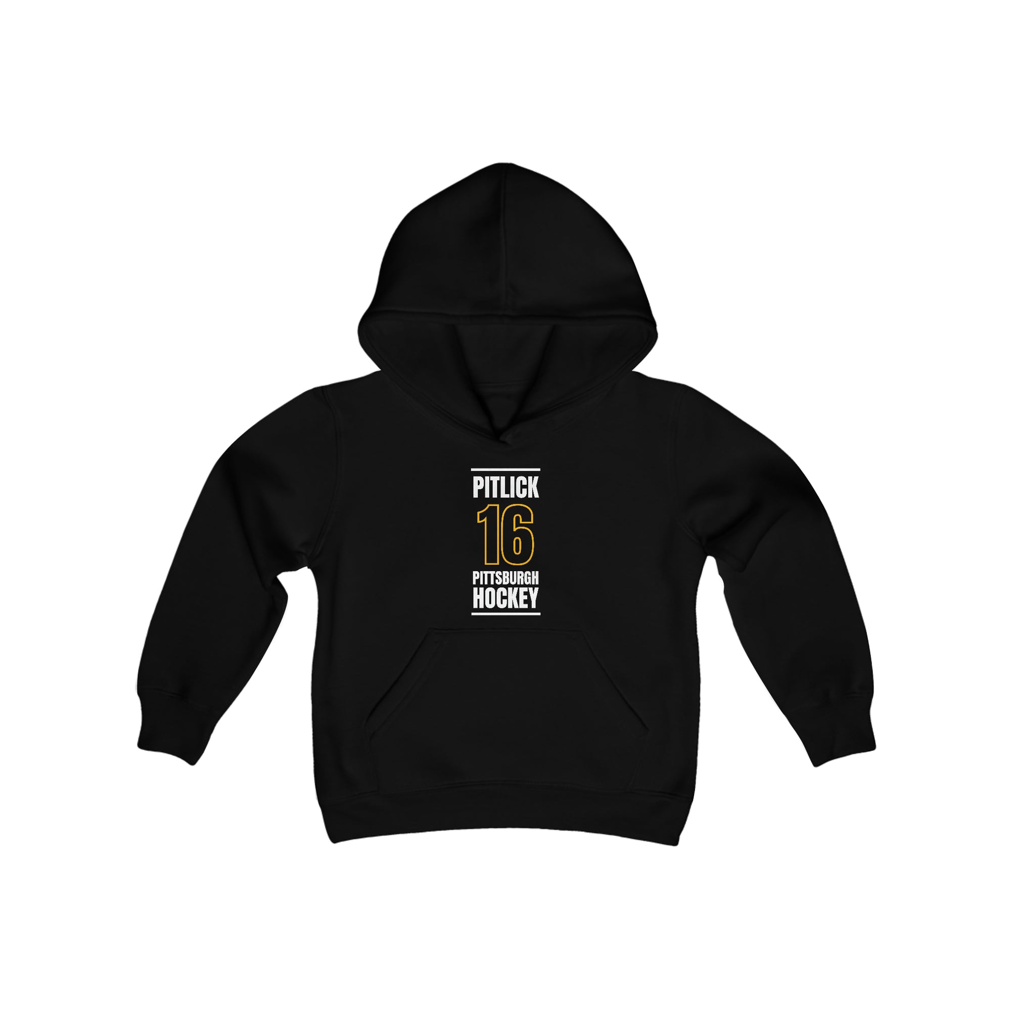 Pitlick 16 Pittsburgh Hockey Black Vertical Design Youth Hooded Sweatshirt