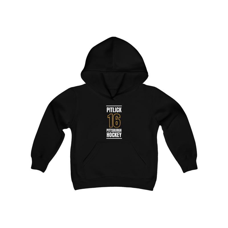 Pitlick 16 Pittsburgh Hockey Black Vertical Design Youth Hooded Sweatshirt