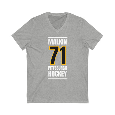 Malkin 71 Pittsburgh Hockey Black Vertical Design Unisex V-Neck Tee