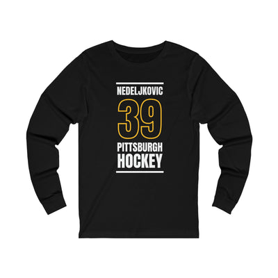 Nedeljkovic 39 Pittsburgh Hockey Black Vertical Design Unisex Jersey Long Sleeve Shirt