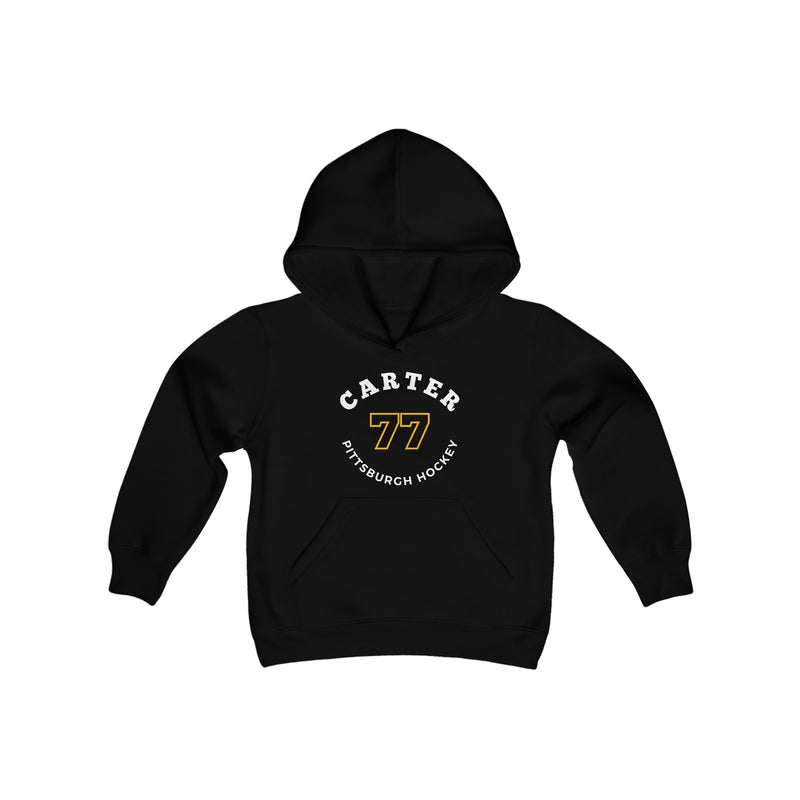 Carter 77 Pittsburgh Hockey Number Arch Design Youth Hooded Sweatshirt