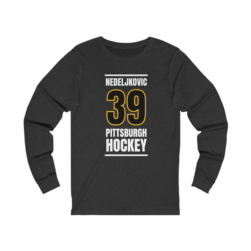 Nedeljkovic 39 Pittsburgh Hockey Black Vertical Design Unisex Jersey Long Sleeve Shirt