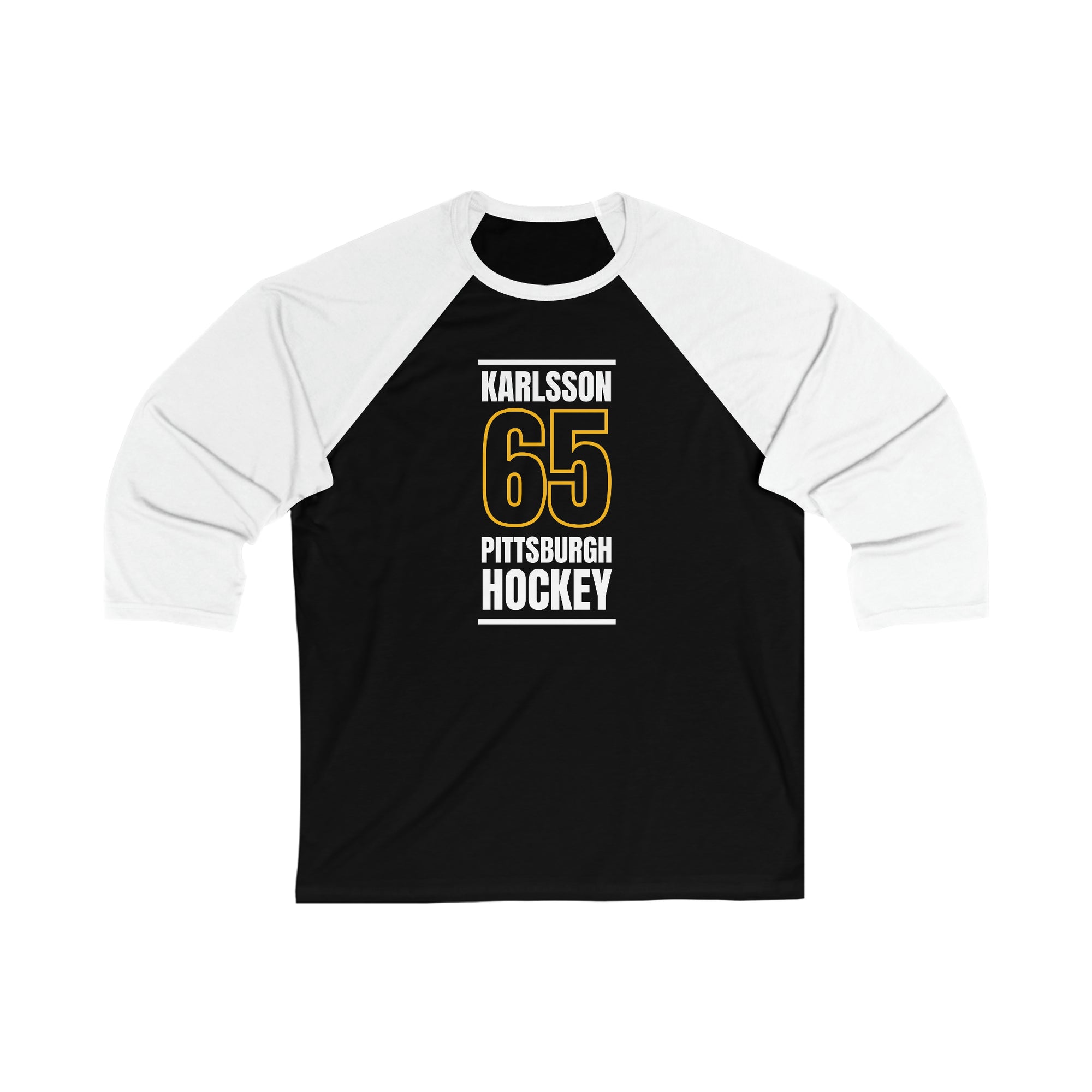 Karlsson 65 Pittsburgh Hockey Black Vertical Design Unisex Tri-Blend 3/4 Sleeve Raglan Baseball Shirt