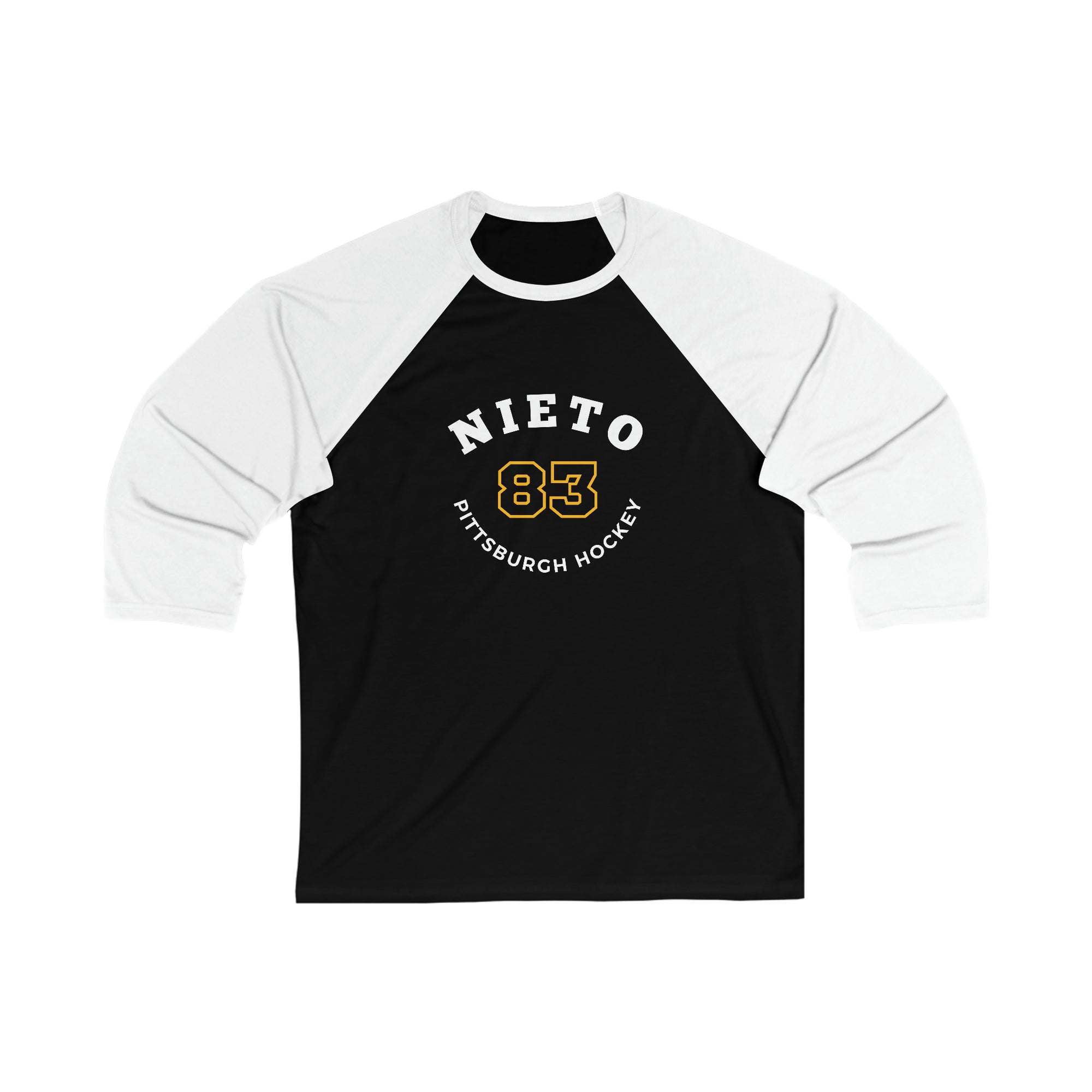 Nieto 83 Pittsburgh Hockey Number Arch Design Unisex Tri-Blend 3/4 Sleeve Raglan Baseball Shirt