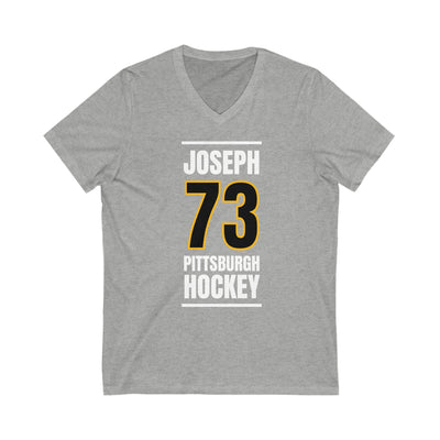 Joseph 73 Pittsburgh Hockey Black Vertical Design Unisex V-Neck Tee