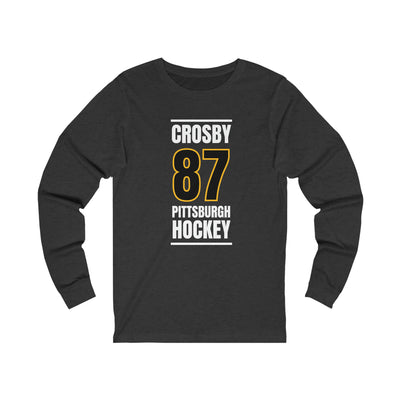 Crosby 87 Pittsburgh Hockey Black Vertical Design Unisex Jersey Long Sleeve Shirt