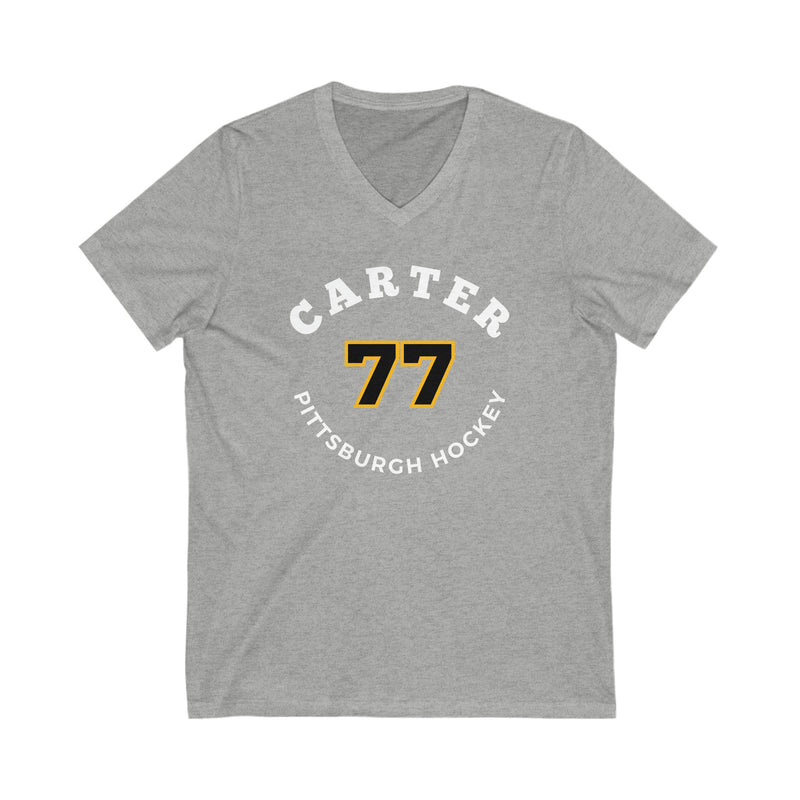 Carter 77 Pittsburgh Hockey Number Arch Design Unisex V-Neck Tee