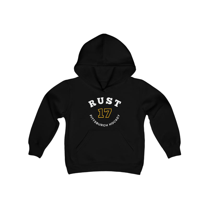 Rust 17 Pittsburgh Hockey Number Arch Design Youth Hooded Sweatshirt