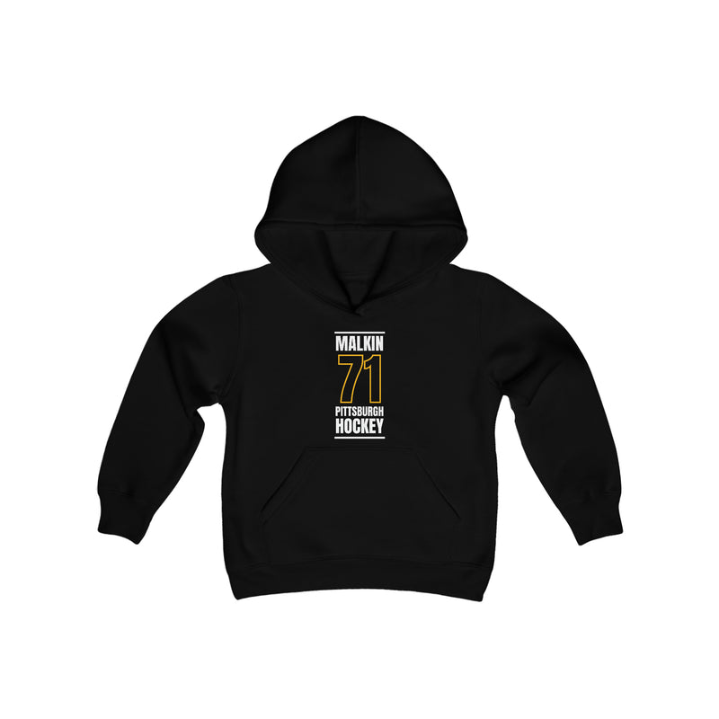 Malkin 71 Pittsburgh Hockey Black Vertical Design Youth Hooded Sweatshirt