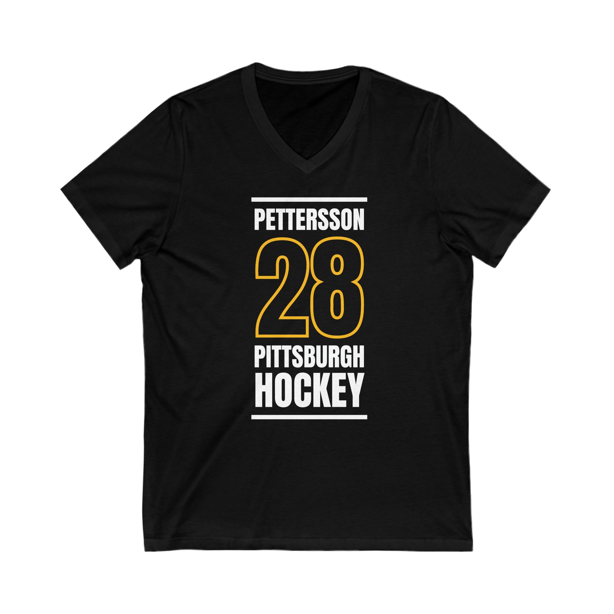 Pettersson 28 Pittsburgh Hockey Black Vertical Design Unisex V-Neck Tee