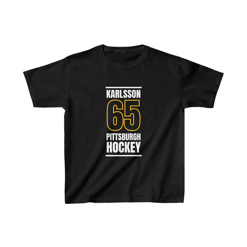 Karlsson 65 Pittsburgh Hockey Black Vertical Design Kids Tee