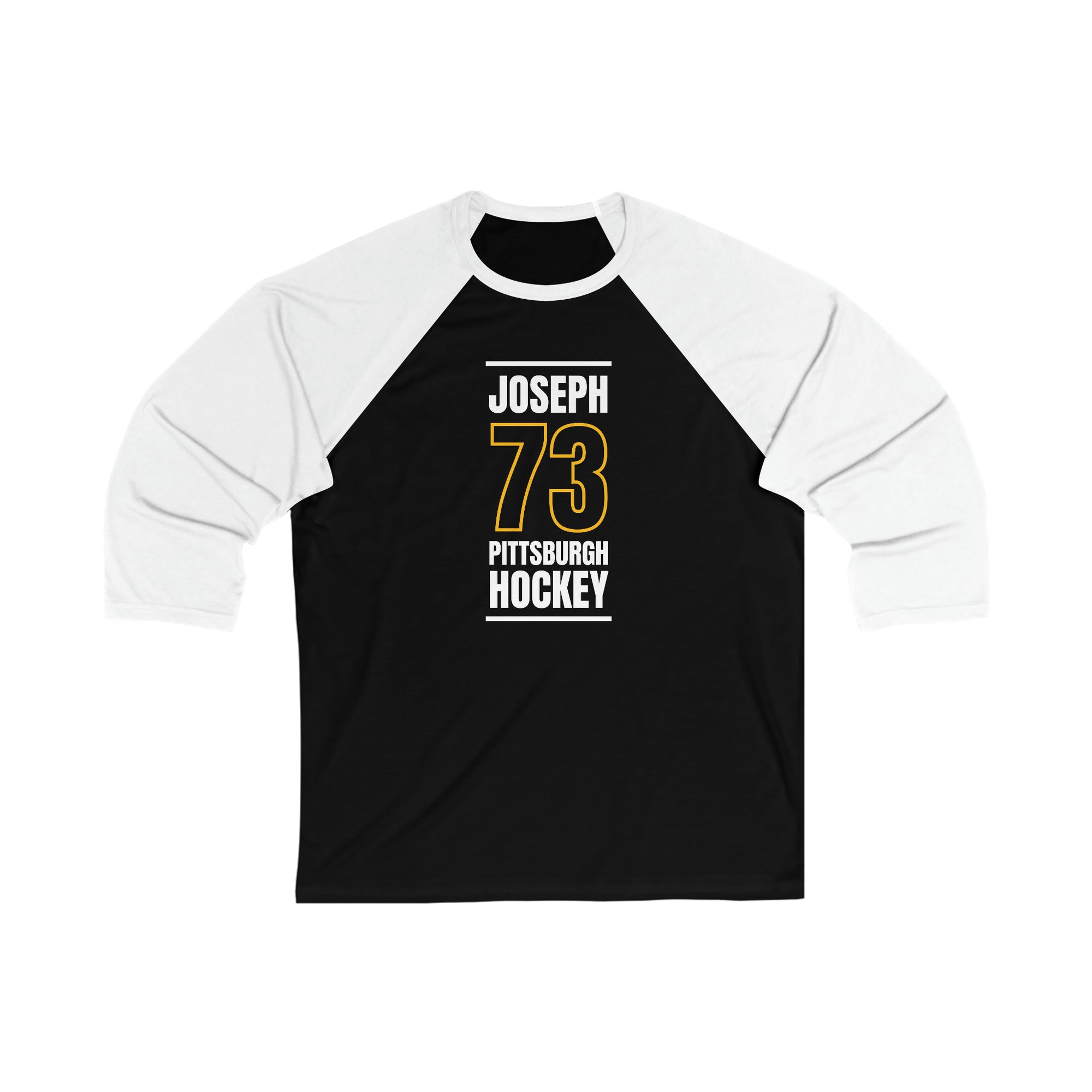 Joseph 73 Pittsburgh Hockey Black Vertical Design Unisex Tri-Blend 3/4 Sleeve Raglan Baseball Shirt