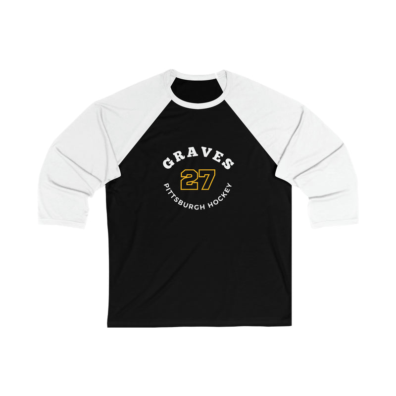 Graves 27 Pittsburgh Hockey Number Arch Design Unisex Tri-Blend 3/4 Sleeve Raglan Baseball Shirt