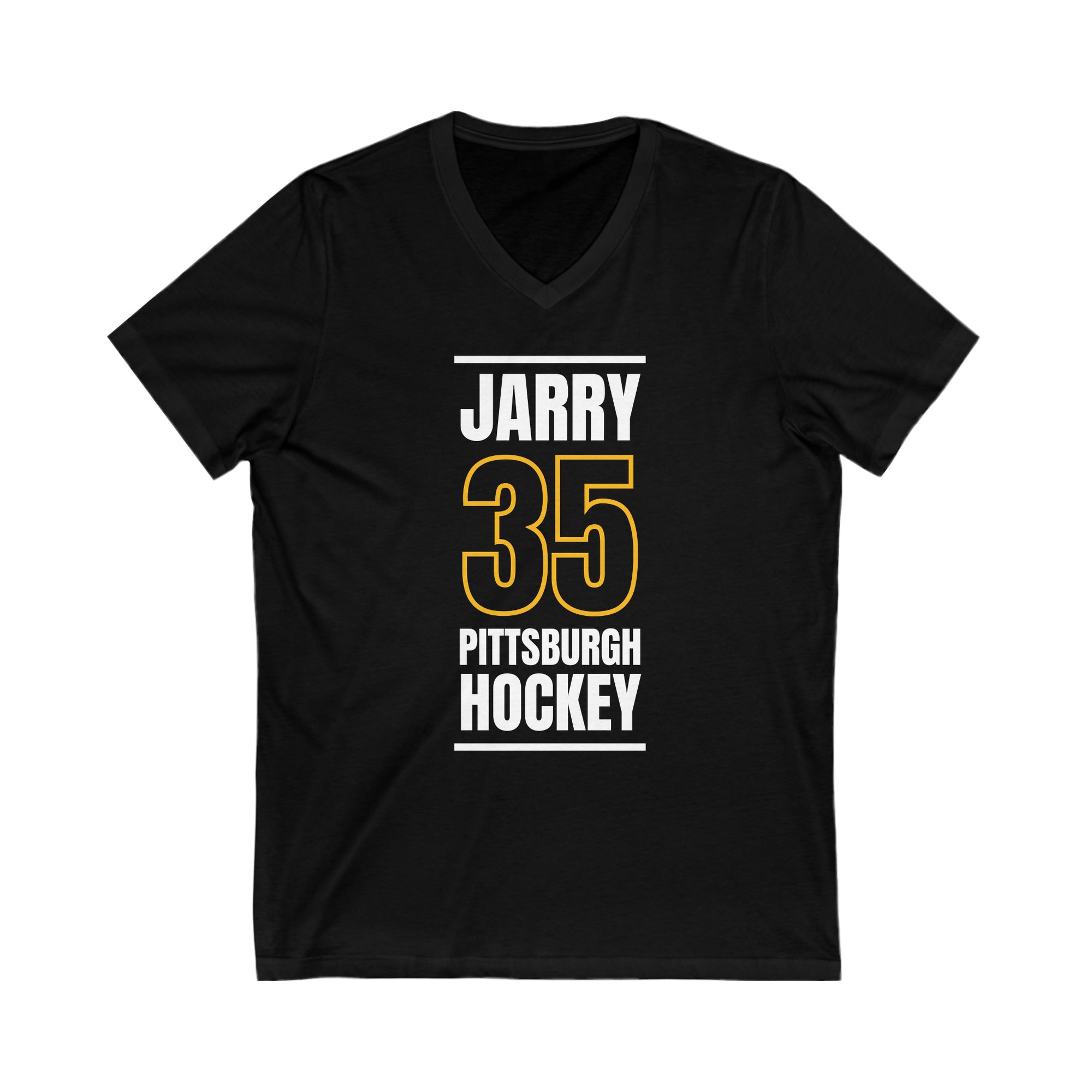 Jarry 35 Pittsburgh Hockey Black Vertical Design Unisex V-Neck Tee