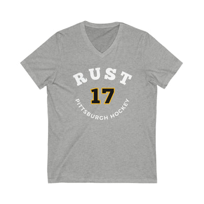 Rust 17 Pittsburgh Hockey Number Arch Design Unisex V-Neck Tee