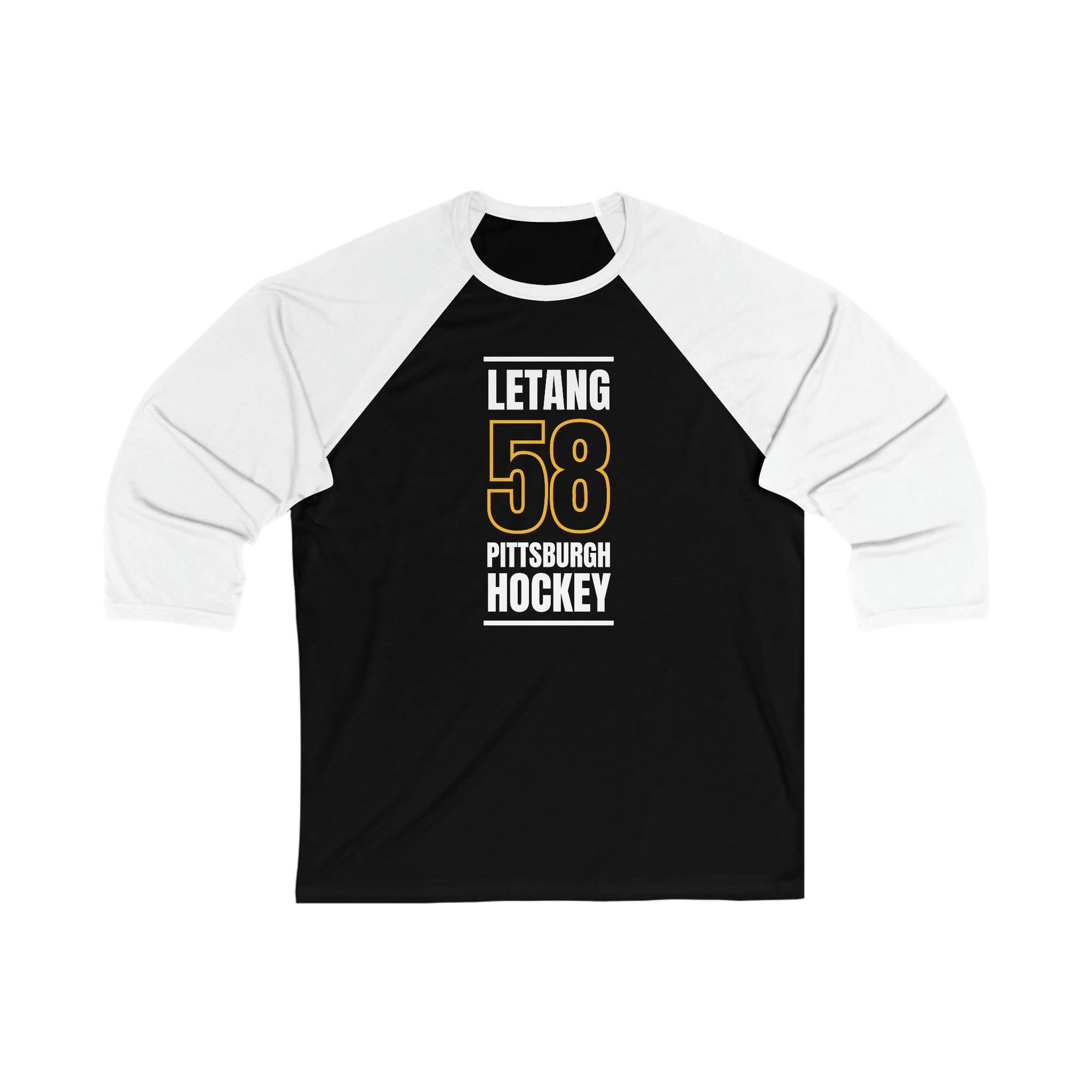 Letang 58 Pittsburgh Hockey Black Vertical Design Unisex Tri-Blend 3/4 Sleeve Raglan Baseball Shirt