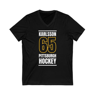 Karlsson 65 Pittsburgh Hockey Black Vertical Design Unisex V-Neck Tee