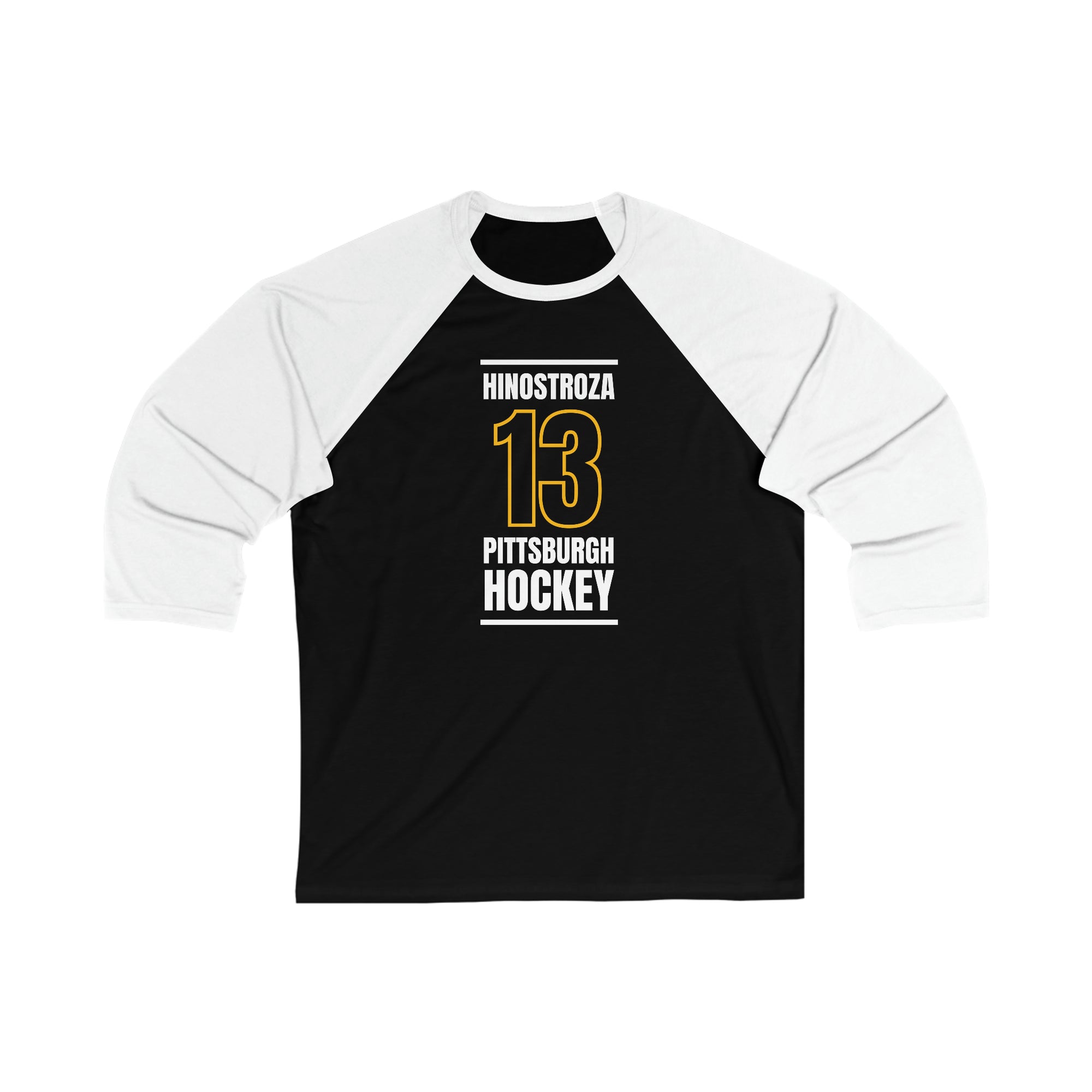 Hinostroza 13 Pittsburgh Hockey Black Vertical Design Unisex Tri-Blend 3/4 Sleeve Raglan Baseball Shirt
