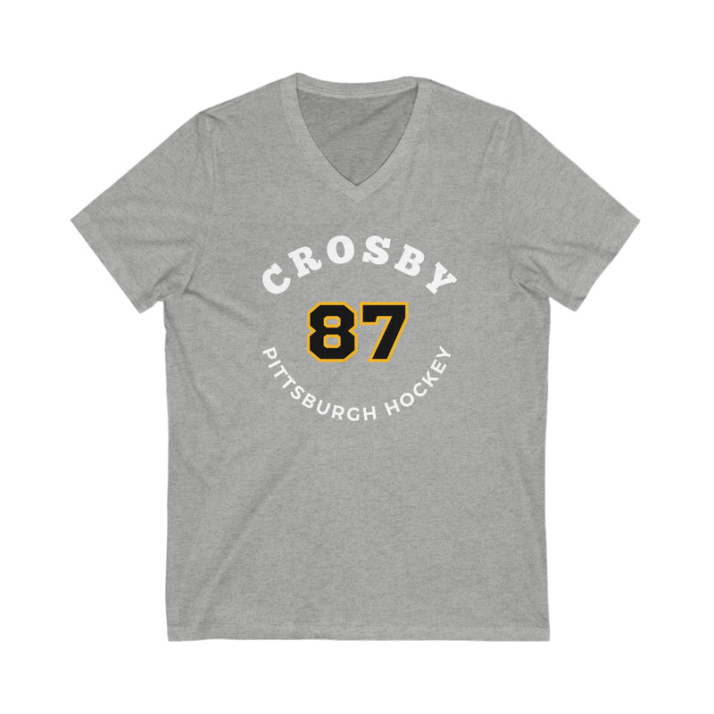 Crosby 87 Pittsburgh Hockey Number Arch Design Unisex V-Neck Tee