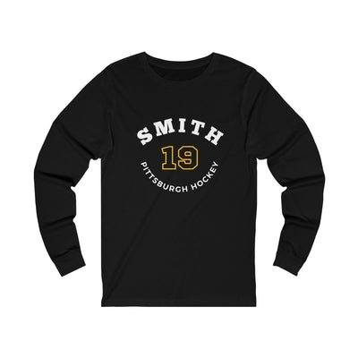 Smith 19 Pittsburgh Hockey Number Arch Design Unisex Jersey Long Sleeve Shirt