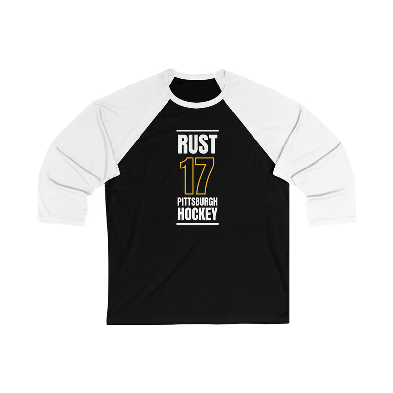 Rust 17 Pittsburgh Hockey Black Vertical Design Unisex Tri-Blend 3/4 Sleeve Raglan Baseball Shirt