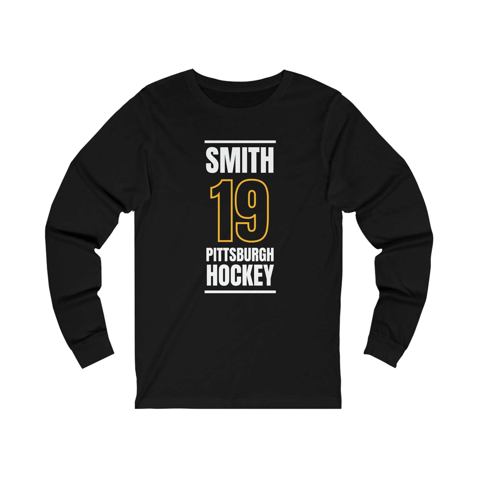 Smith 19 Pittsburgh Hockey Black Vertical Design Unisex Jersey Long Sleeve Shirt