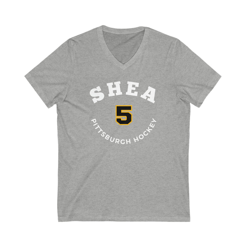 Shea 5 Pittsburgh Hockey Number Arch Design Unisex V-Neck Tee